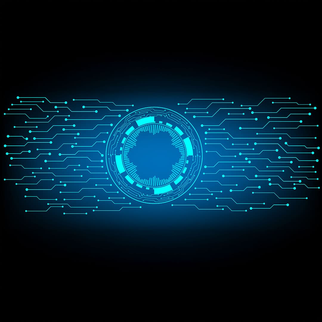 Data flows from a central circle towards the edge of darkness.