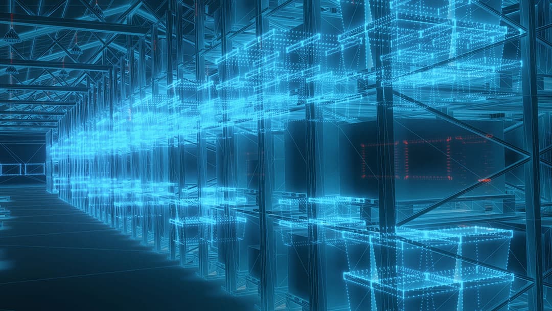 A server room with virtual lights.