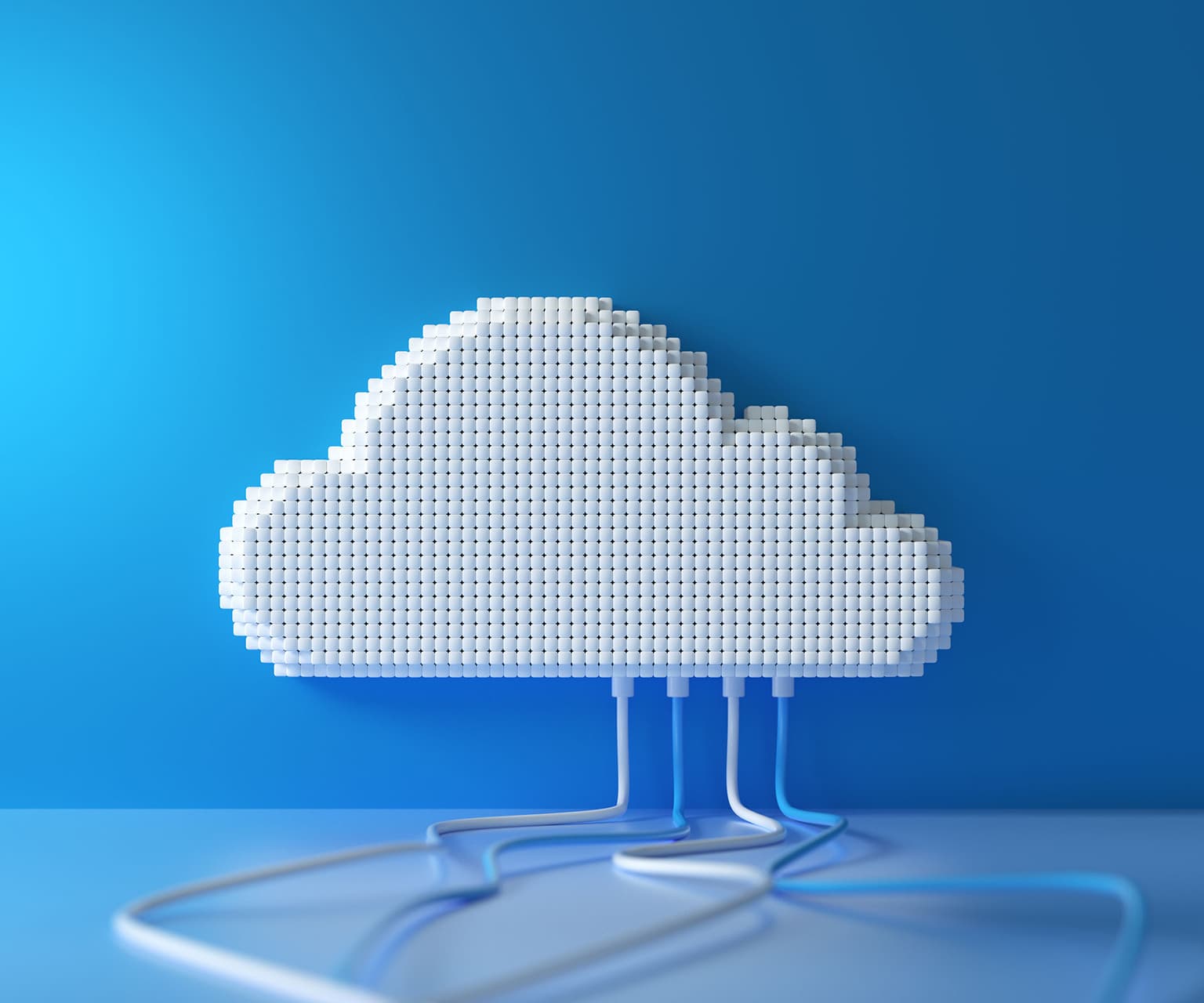 Cloud connected to wires on a wall.