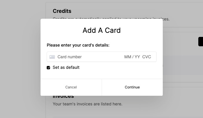 Adding a new credit card on the Latitude.sh dashboard