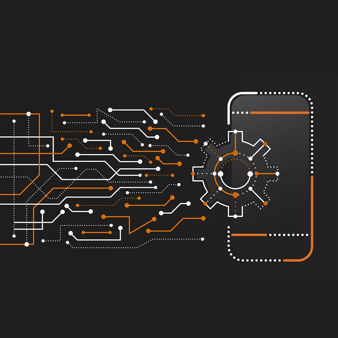 An engine shows the insides of a cellphone.