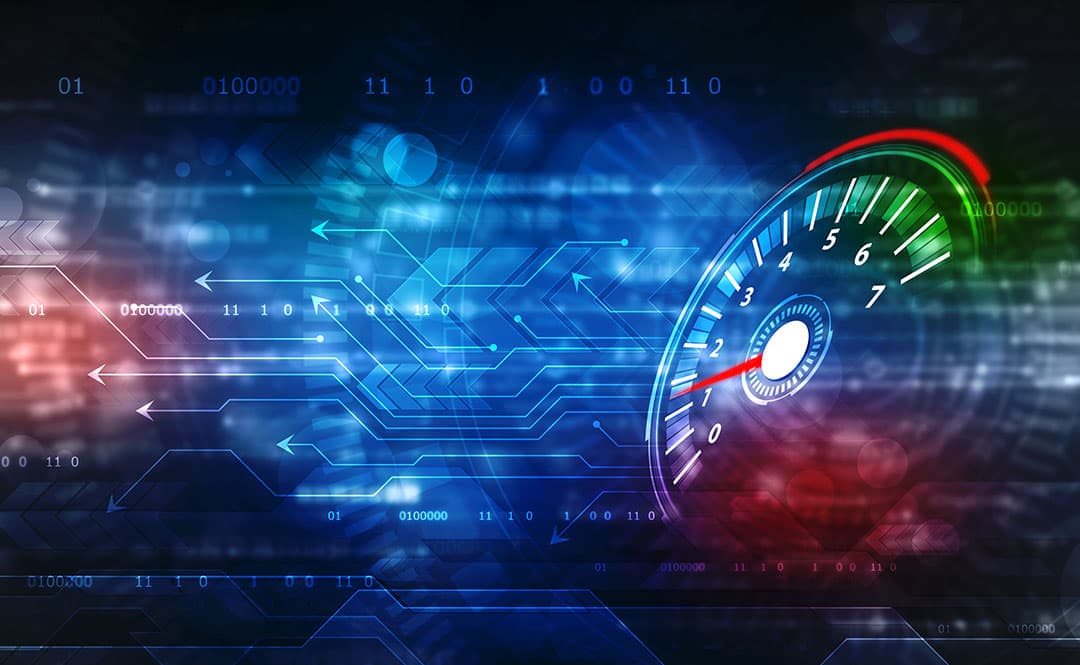 A counter shows the speed of data flowing.